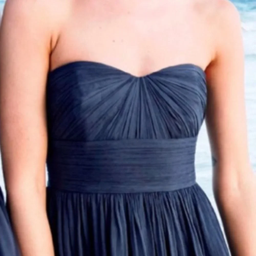 J. Crew Marbella Long Dress 2 2P Navy Silk Chiffon - Picture 2 of 5